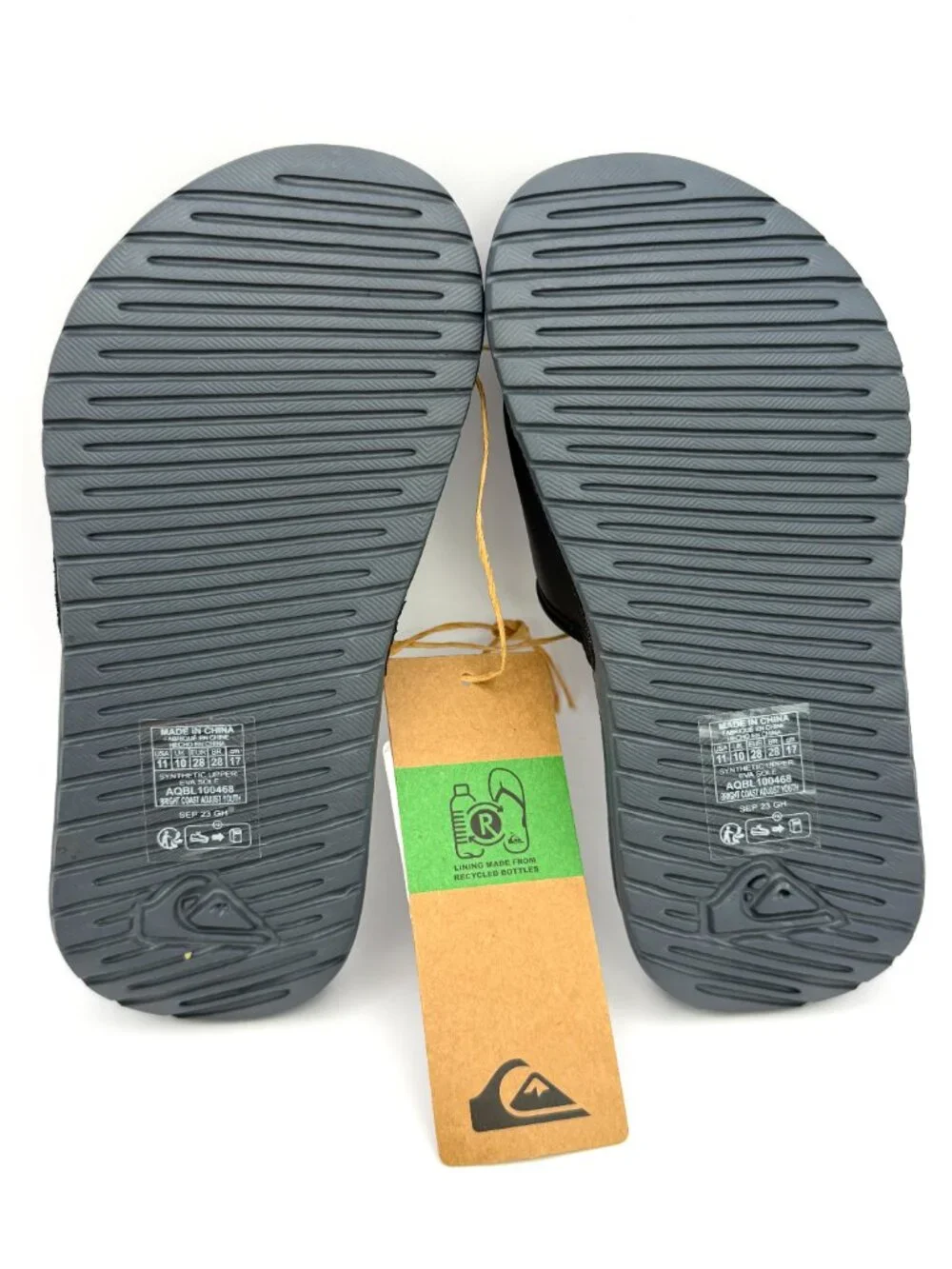 Quiksilver Bright Coast Adjust Boys Black Slide Sandals Little Kid US 11 NWT